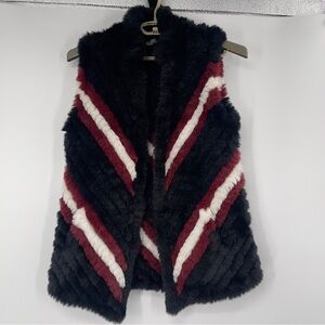 Stella + Lorenzo Chevron Stripe Faux Rabbit Fur Vest
